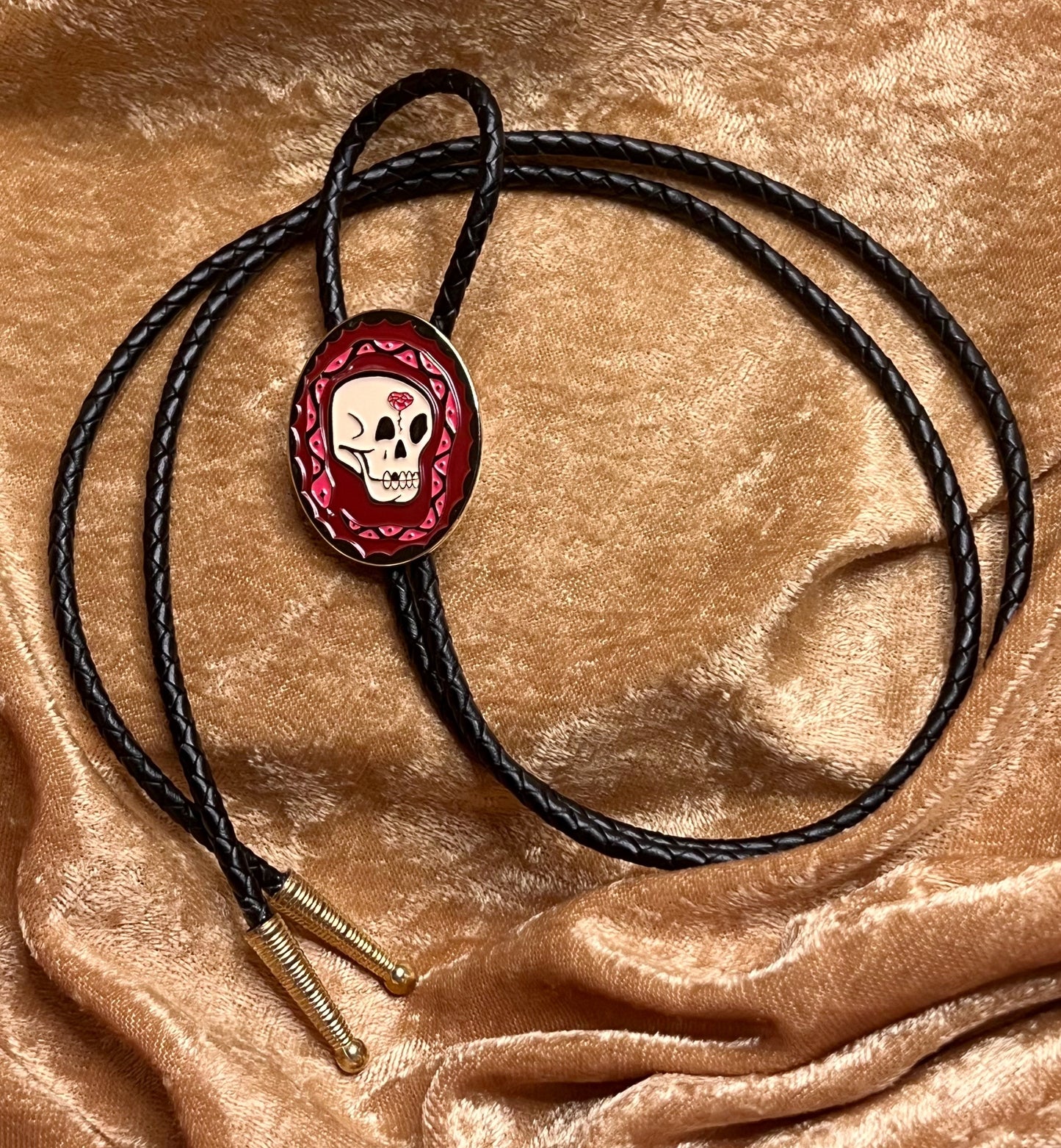 Skull and Snake Bolo Tie - Black Leather Cord