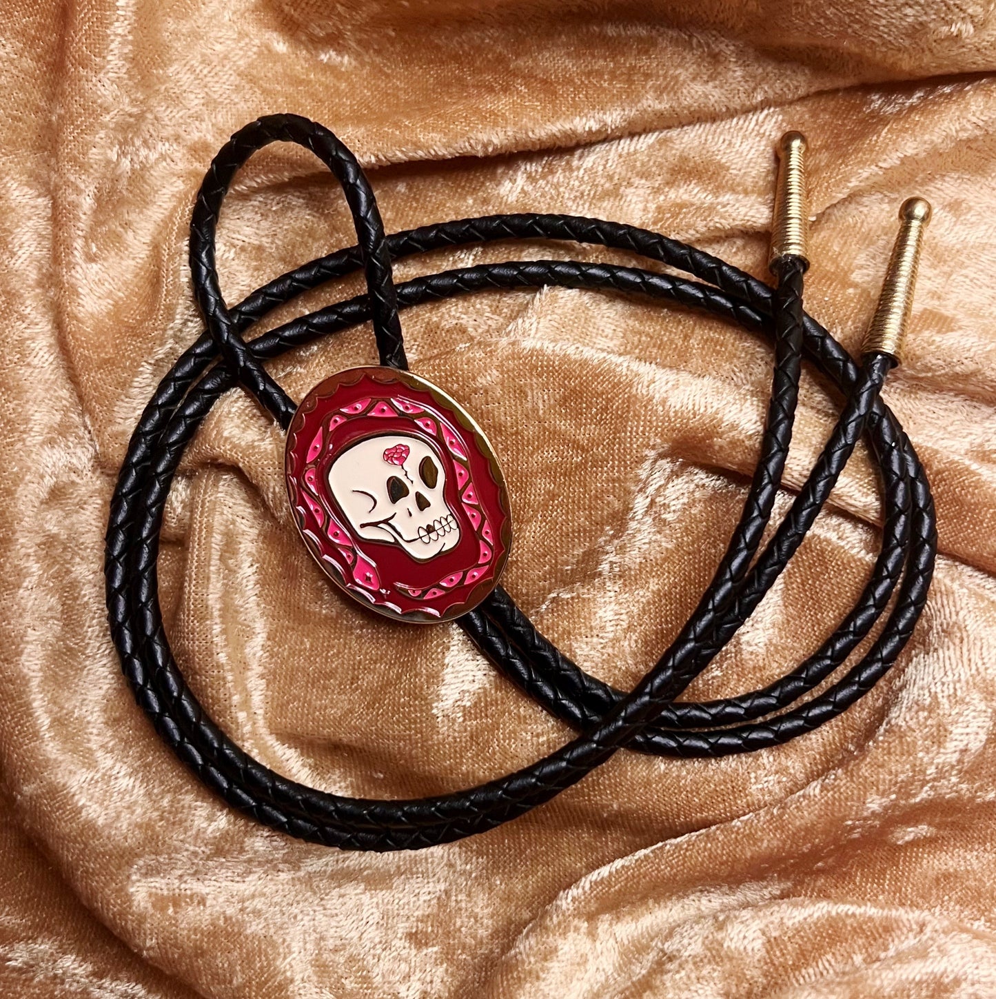 Skull and Snake Bolo Tie - Black Leather Cord