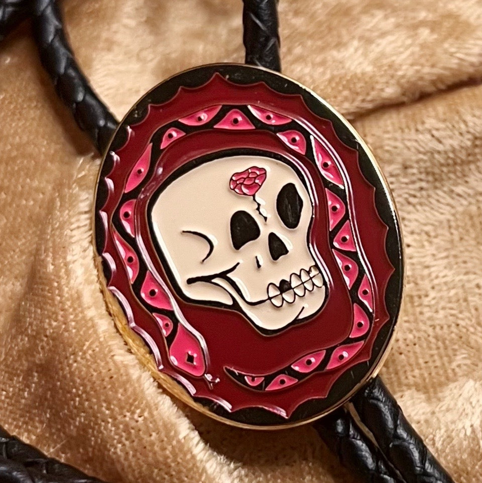 Skull and Snake Bolo Tie - Black Leather Cord