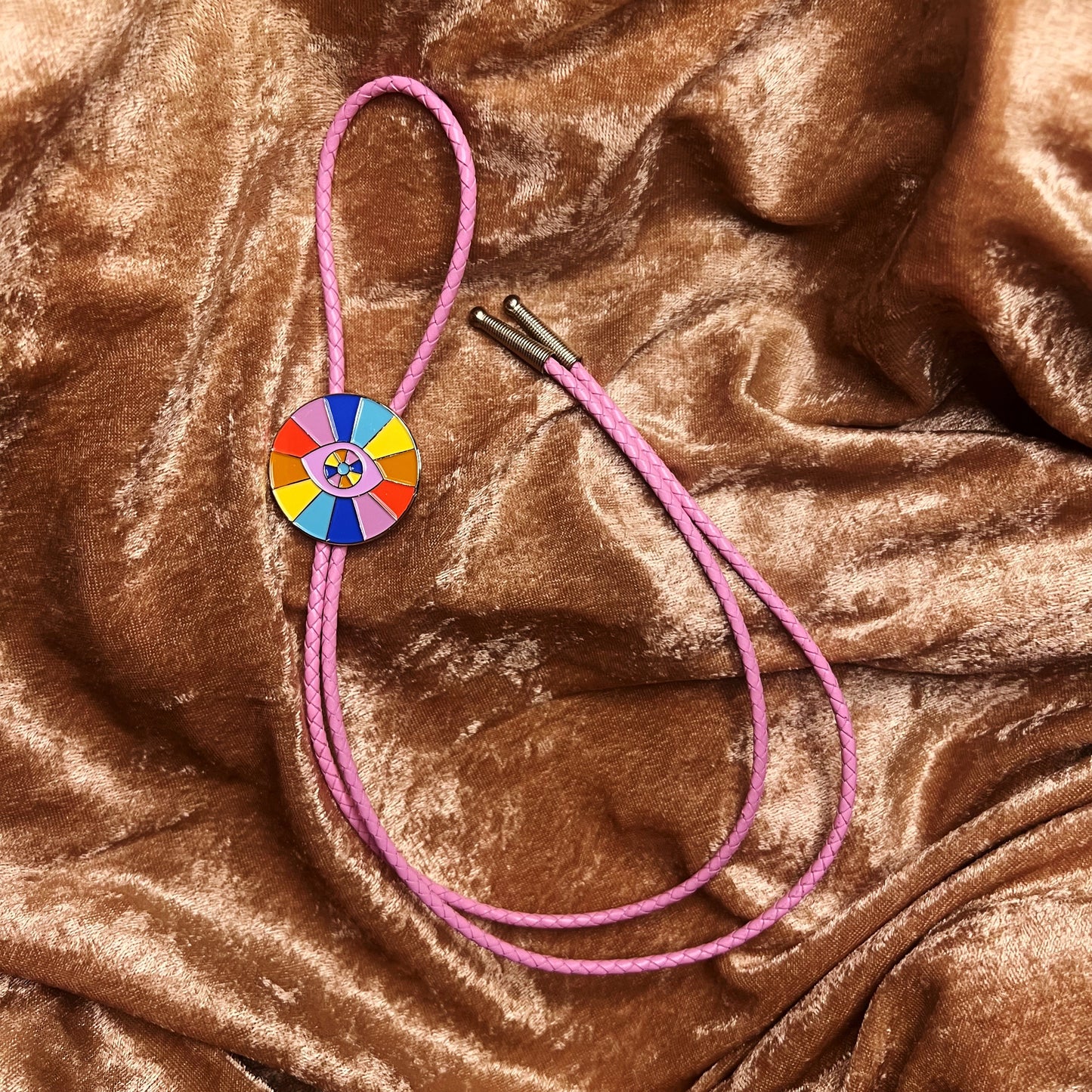 All Seeing Eye Bolo Tie - Pink Leather Cord