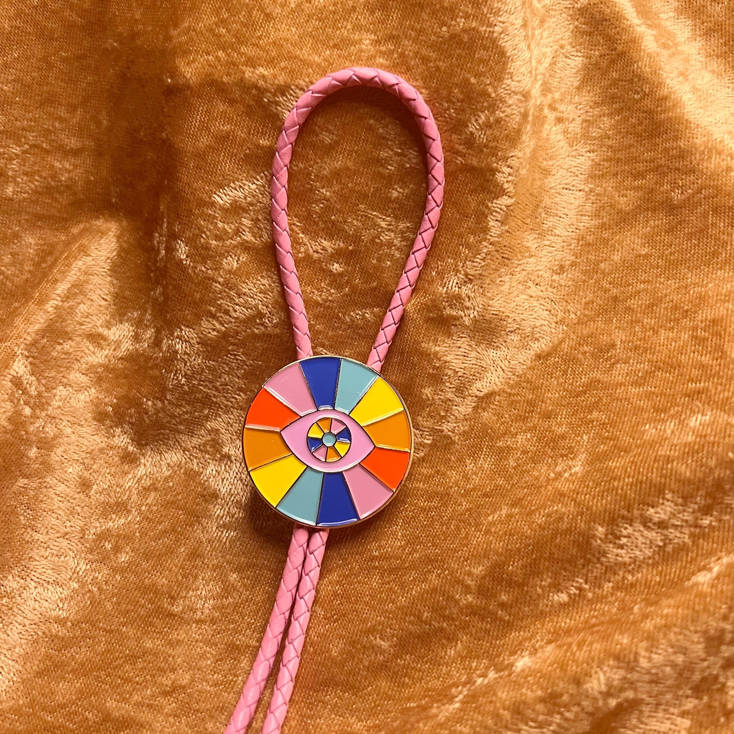 All Seeing Eye Bolo Tie - Pink Leather Cord