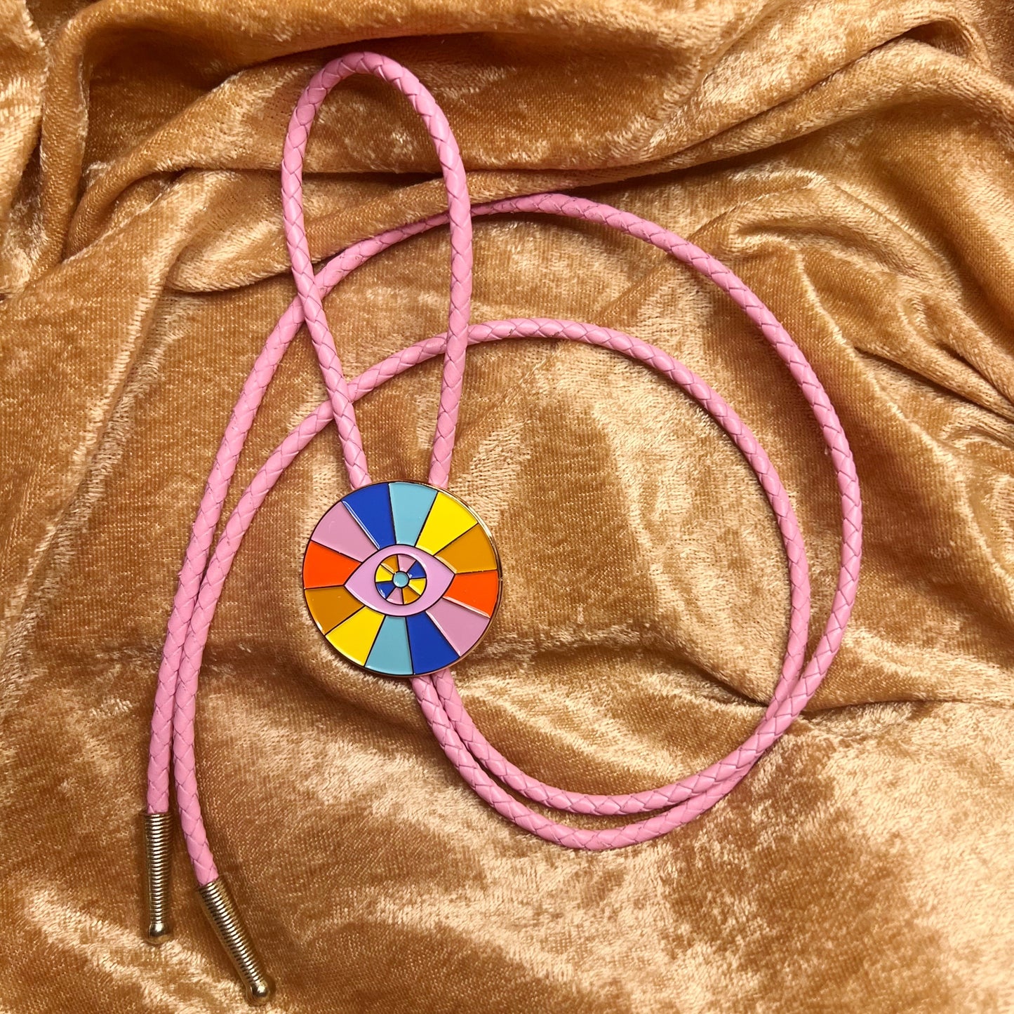 All Seeing Eye Bolo Tie - Pink Leather Cord