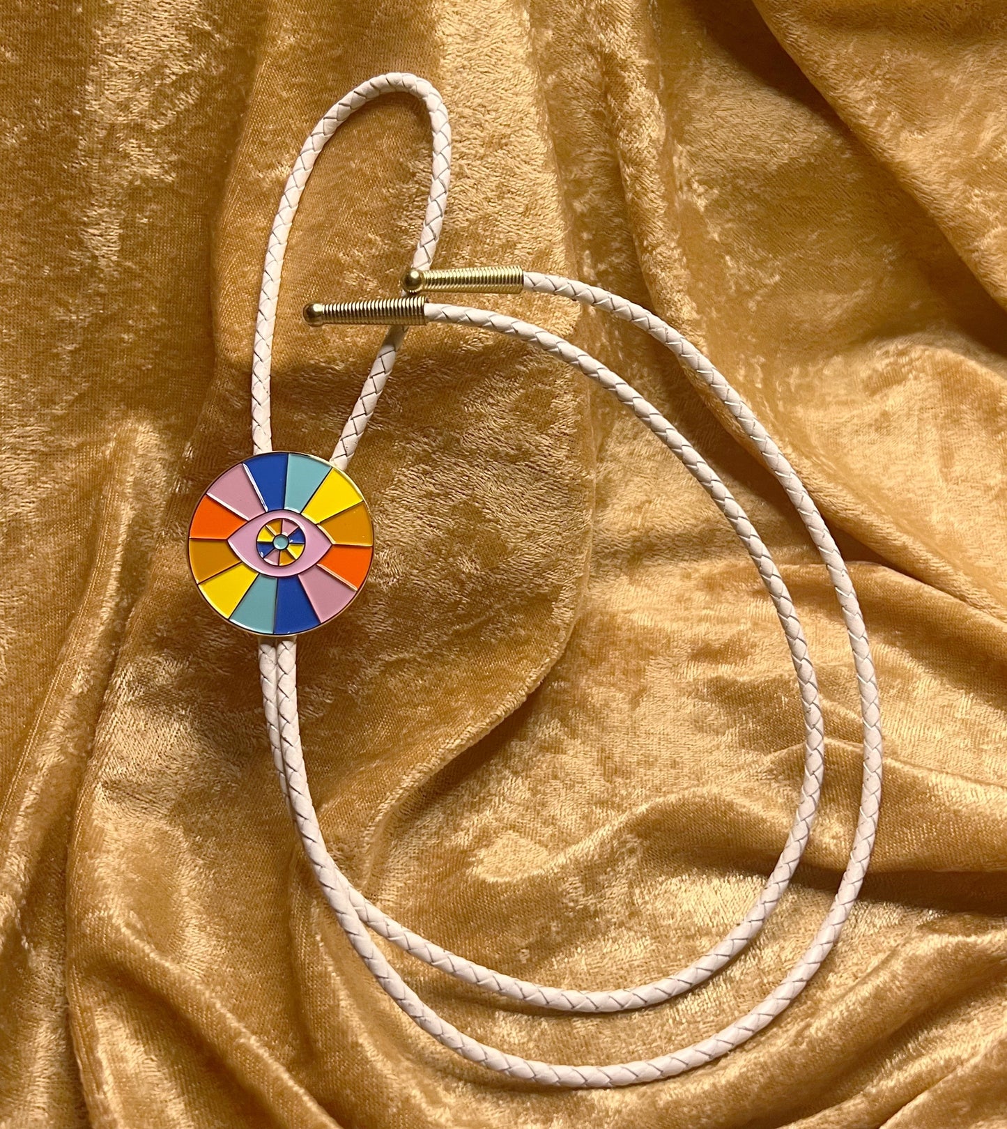 All Seeing Eye Bolo Tie - White Leather Cord