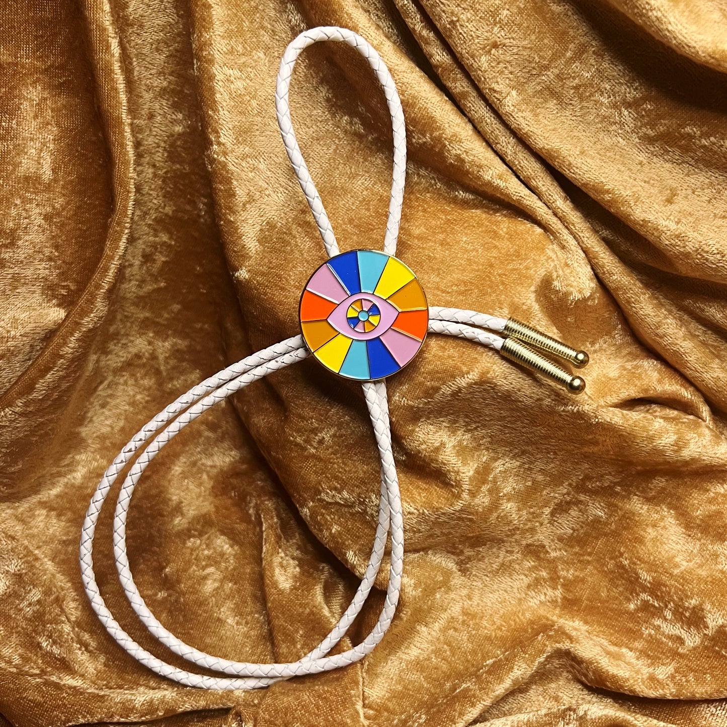 All Seeing Eye Bolo Tie - White Leather Cord