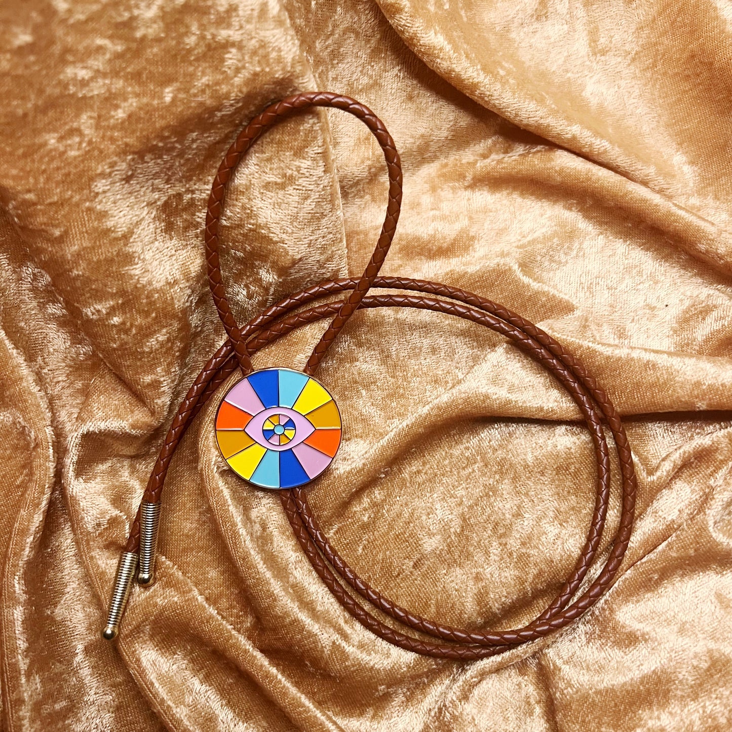 All Seeing Eye Bolo Tie - Brown Leather Cord