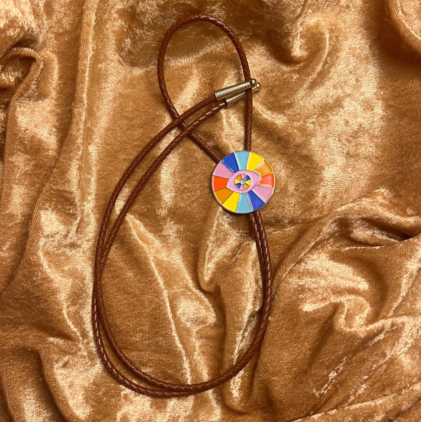 All Seeing Eye Bolo Tie - Brown Leather Cord