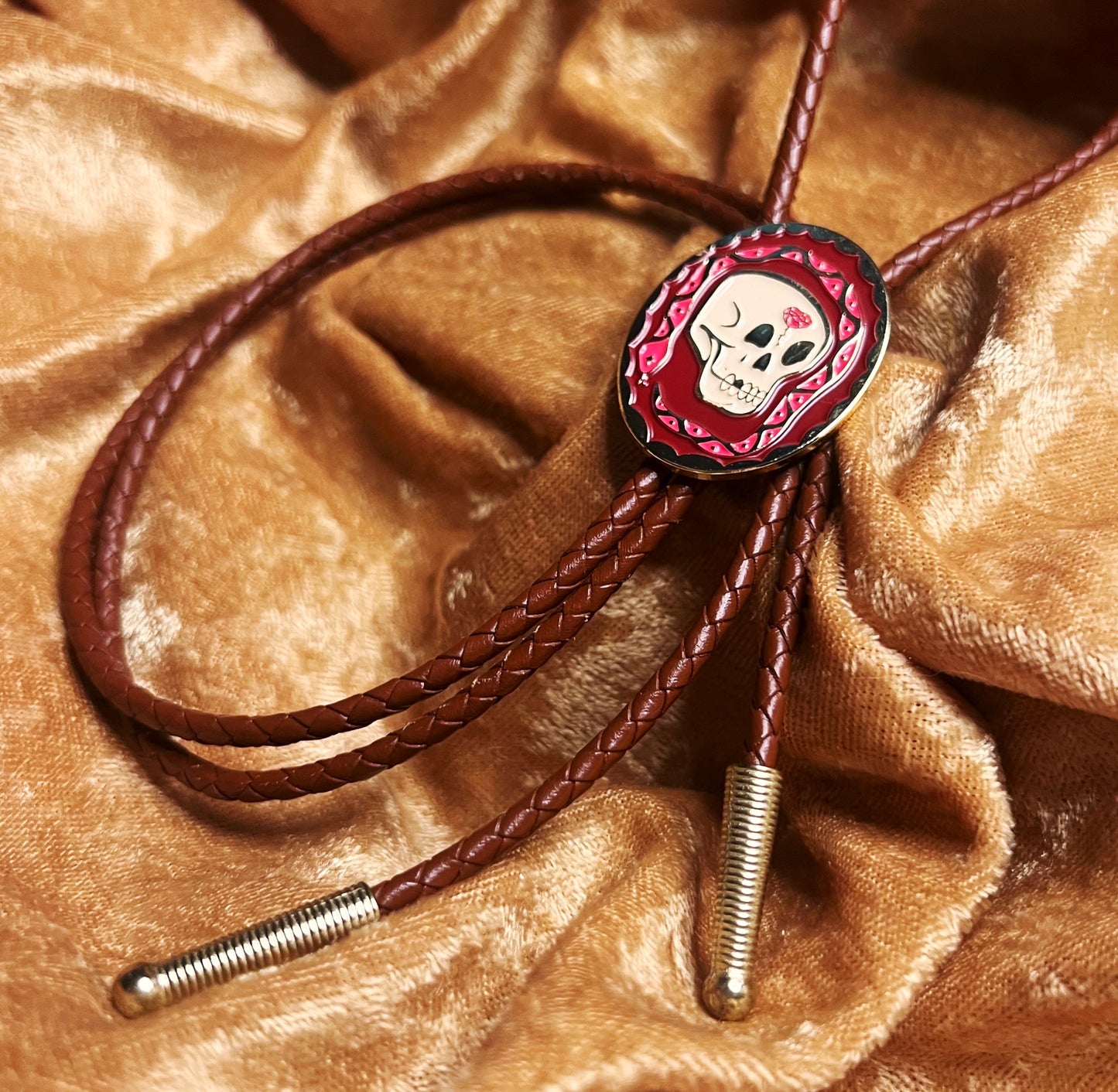 Skull and Snake Bolo Tie - Brown Leather Cord